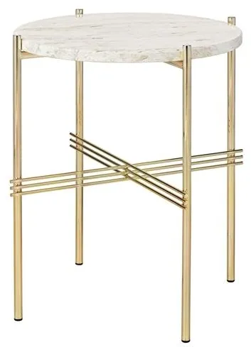 GUBI TS Sidebord Rundt Ø40 Messing/Hvid Travertin